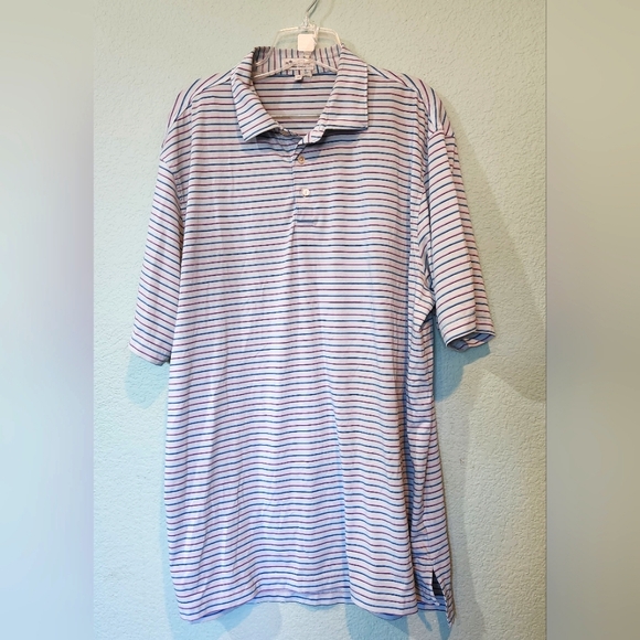 Peter Millar Golf Polo Shirt Men’s XL Blue Summer Comfort Striped Short Sleeve - Picture 1 of 5